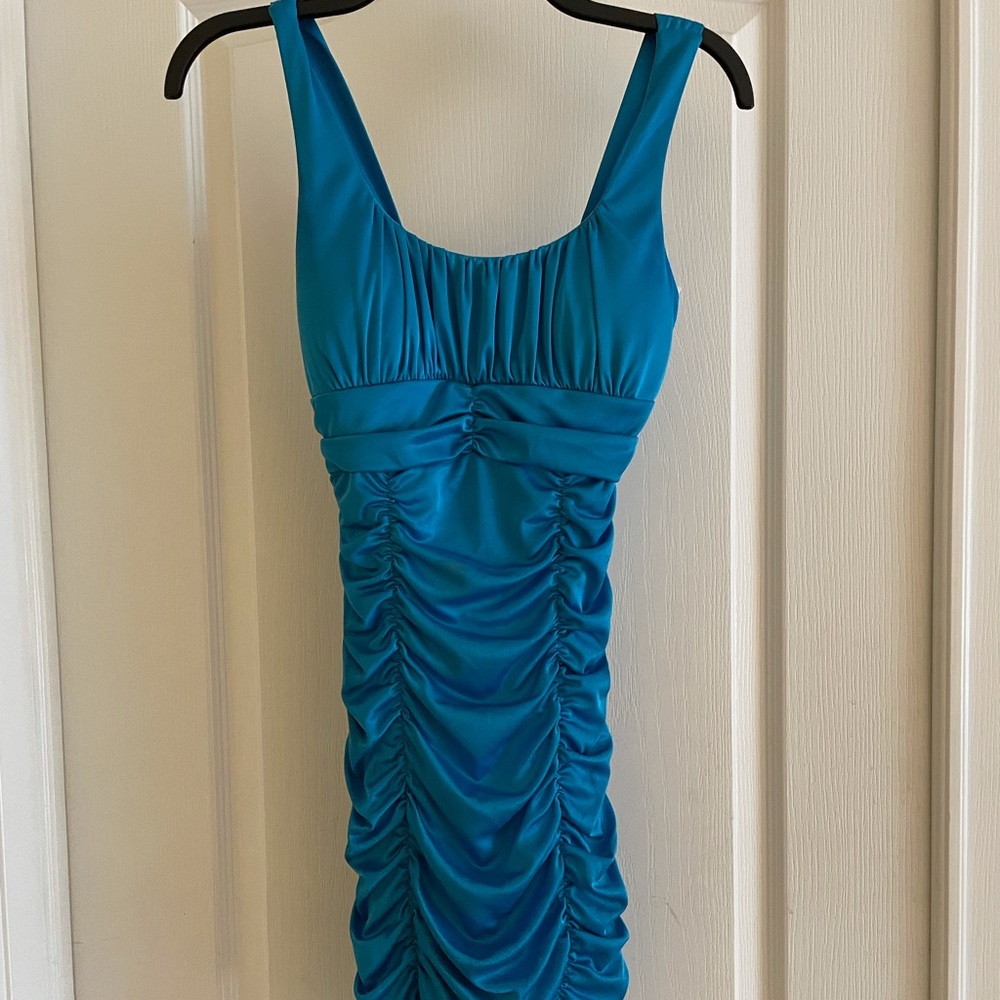 Turquoise Ruched Deb Mini Dress Size Small